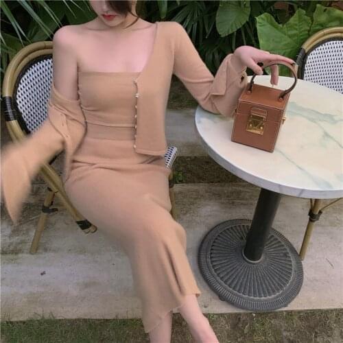 Autumn Knit coat Cardigans + tube top + Skirts 3pcs Sets Girls Short Sweater chandals mujer jogging femme ensemble hiver femme