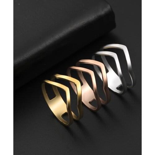 COOLTIME Geometrical Wave Couple Ring Women Minimalist Stainless Steel Gold Color Finger Rings Fine Jewelry Accessories 2021