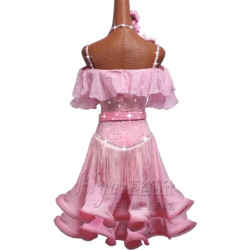 Latin Dance Dress Women Salsa Costumes Tassel Latin Dresses pink latin dress tassel latin dres off shoulder