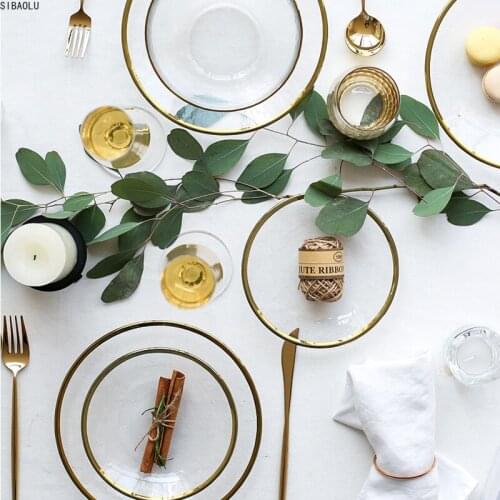 1PCS European Phnom Penh Hammer Pattern Glass Bowl Western Gold Edge Steak Dinner Set Plate Rice Bowl For Home Kitchen Decor