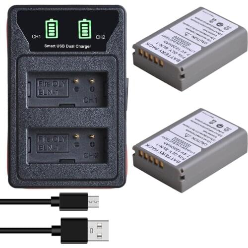 2Pcs BLN-1 BLN1 BL N1 battery + LED charger with type-C and micro USB port for Olympus OM-D Mark II E-M1 E-M5 PEN-F E-P5 EM1 EM5