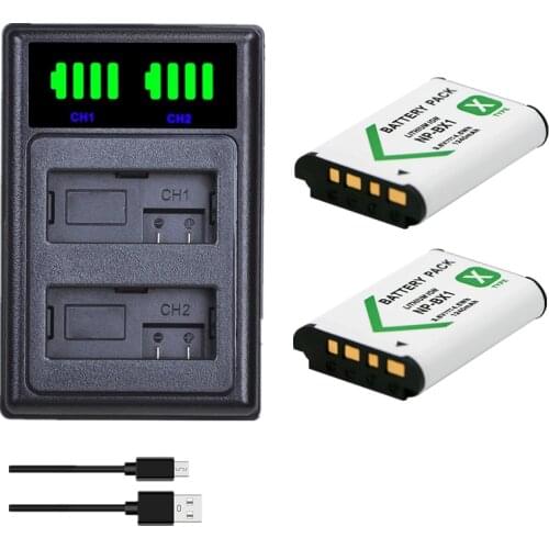 2pcs NP-BX1 npbx1 + LCD Dual Charger Battery For Sony FDR-X3000R RX100 M7 M6 AS300 HX400 HX60 WX350 AS300V HDR-AS300R FDR-X3000