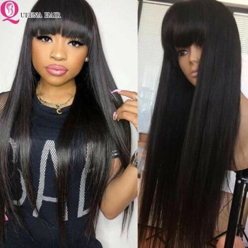 30 Inch Lace Front Wig Straight Human Hair Wigs With Bangs Transparent Lace Frontal Bang Wig Brazilian Hair Lace Closure Wig