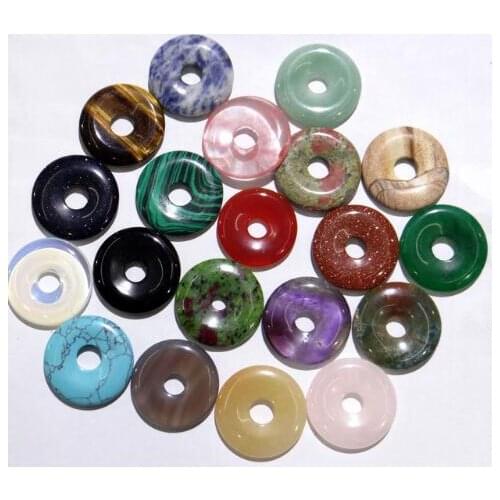 35mm natural stone Quartz Crystal tiger eye Turquoises circle donut pendant for diy for jewelry making necklace Accessories