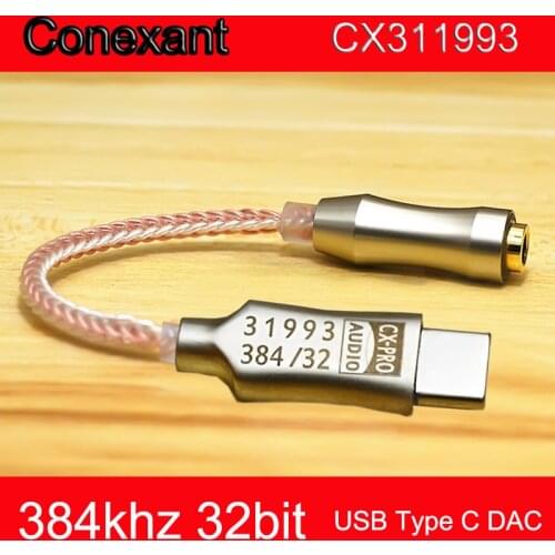 Newest CX31993 USB Type C DAC Headphone Amp Blue with 3.5mm Output SNR128dB PCM 32b/384kHz For Android Windows10 phone call