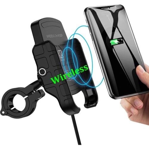 Aileap Universal Motorcycle Phone Holder Aluminum Bike Phone Mount Integrated with Waterproof Wireless Charge Handlebar Cradle