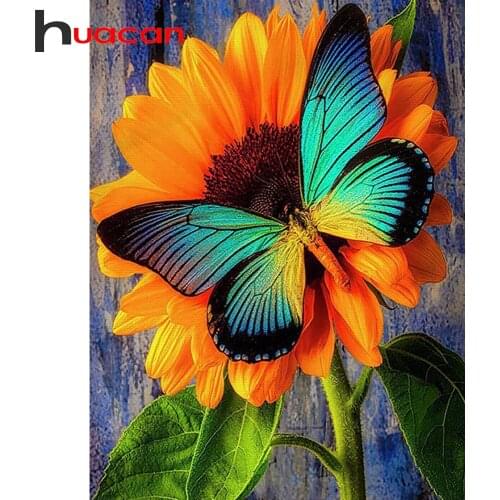 Huacan 5d Diamond Paintings Rhinestones Full Square/Round Sunflower Butterfly Diamond Mosaic Embroidery Flower Stitch Pictures