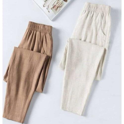 Casual Elastic waistline Pencil Pants women Summer Streetwear China Cheap ankle length Harem Pants female Solid color trousers