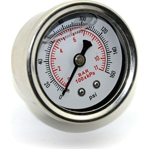 Fuel Pressure Gauge Liquid 0-160 psi Oil Press Gauge Fuel Gauge White Face Universal 1/8 NPT
