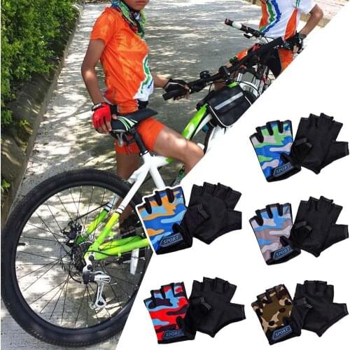 Child Cycling Camouflage Childrens Half Finger Bicycle Gloves High Elastic Non-slip Bike Gloves Riding Equipment Motor Supplies