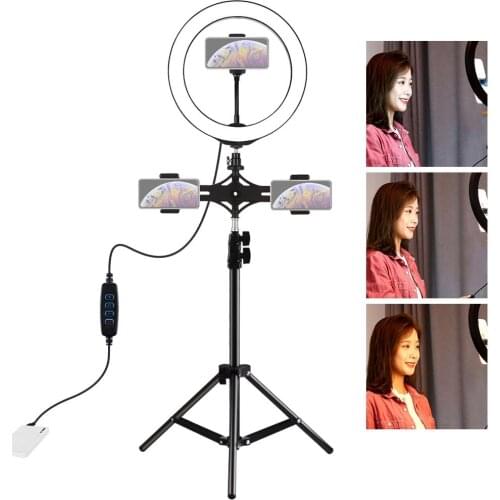PULUZ Dual Phone Brackets Horizontal Holder + 1.1m Tripod Mount + 10 inch 26cm LED Ring Vlogging Video Light Live Broadcast Kits
