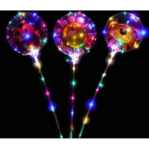 24 Inches Helium Transparent LED Balloon Flashing Bobo Balloon with Stickers Cartoon Balloon Feathers Glitters for Festival Deco