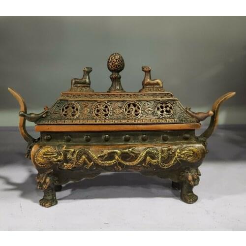 Vintage Collectible Decorated Old Handwork bronze Carved Dragon Incense Burner