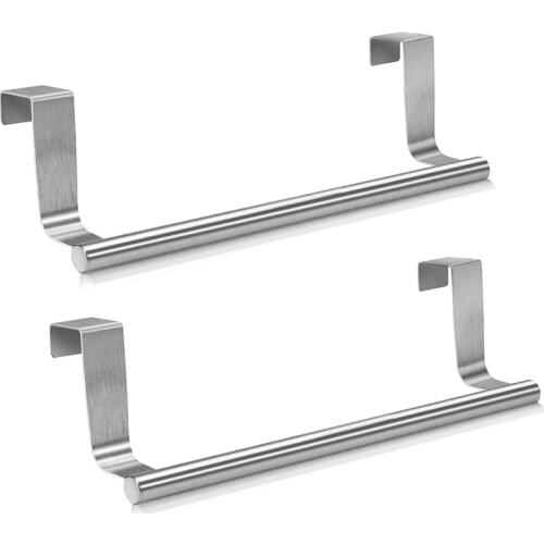 Hot Stainless Steel Over Door Towel Rack Bar Holders for Universal Fit on Cabinet Cupboard Doors Pack of 2