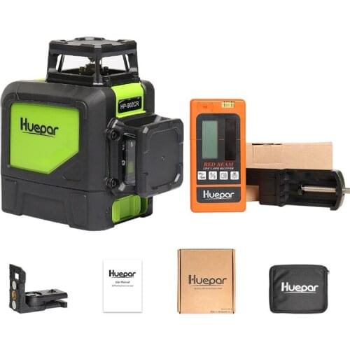 Huepar 3D Red Laser Level 360 Vertical Horizontal Cross Line Self-leveling 8 Lines Lasers 2*360 Level & Laser Detector Receiver