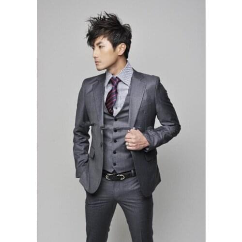 Custom Made Slim Fit One Button Groom Tuxedos Side Slit Groomsmen Men Wedding Suits Bridegroom Jacket+Pants+Vest+Tie