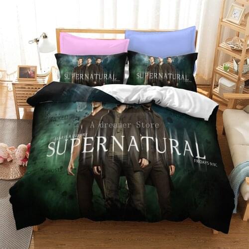 3D Printed TV Series Supernatural Duvet Cover Set Black Quilt Cover Sets Home Textile For Young Boys Design Bedding Set