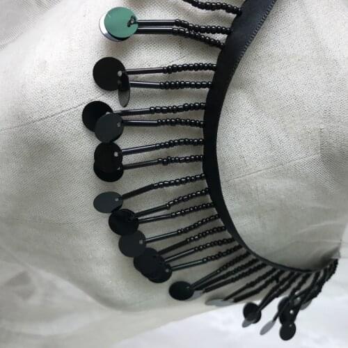 1.8" Wide Black Beaded Fringe lace Trim Round Model Tassels Beaded lace Trimming DIY Decoration 1 Yard