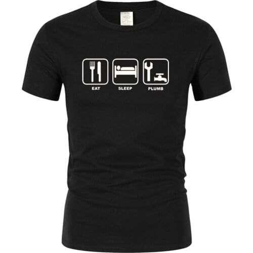 Summer Eat Sleep Plumb Cotton Short Sleeve Oversized Funny T Shirt Graphic Harajuku Hip Hop Plumbing Plumber Tee Top Streetwear