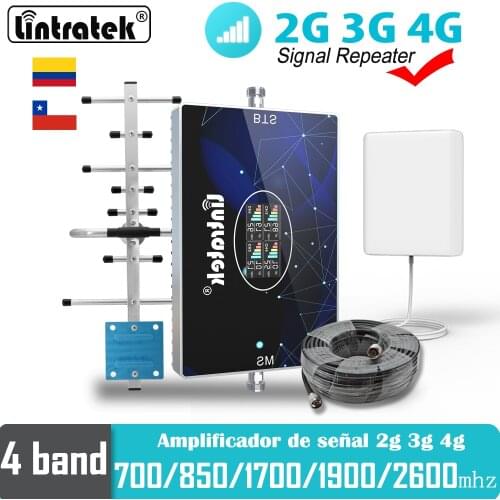 Lintratek Cellular Repeater 4G 3G 2G 4band 700 CDMA 850 1700 1900 LTE 2600MHz ALC 70db Gain 20dbm Signal Booster Colombia