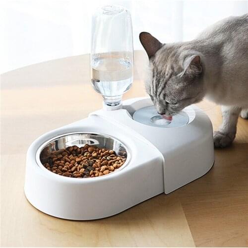 Dogs Cats Bowl Food Drinking Fountains with Automatic Water Outlet Anti-overturning Feeders Plastic Feeding Bowl Pet Accessories