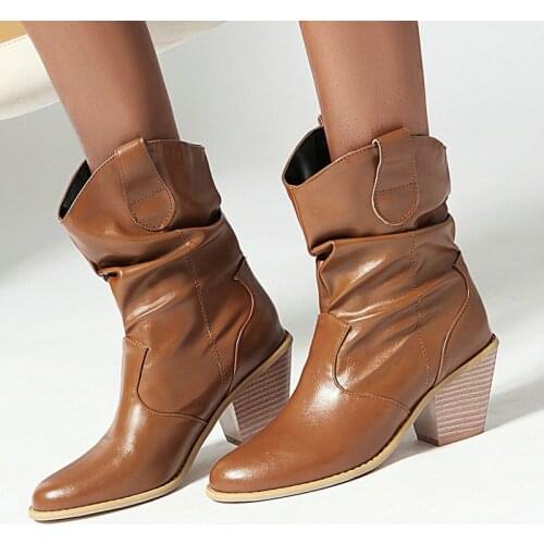 Fashion Round Toe Thick Heel Comfortable All-Match Non-Slip Warm Casual Temperament Womens Boots Wedges Mid-Calf Knight Boots
