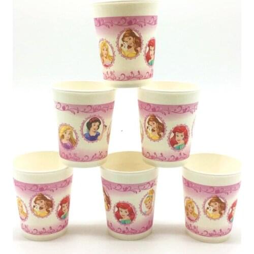 Cartoon Cup Supply 6pcs/lot Disney Six Princess Theme Birthday Party Snow White Paper Cup Baby Shower Glass Festival Dinner Cup