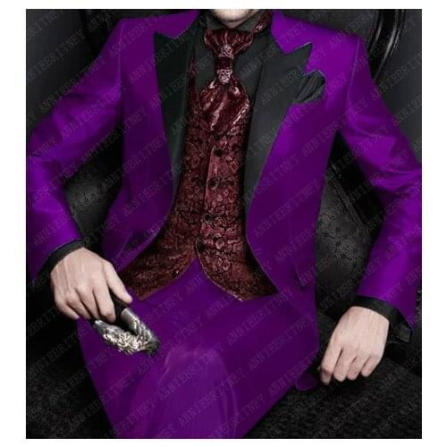 ANNIEBRITNEY Italian Men Tuxedo Slim Wedding Suits For Men Groomsmen Suit 3 Pieces Purple Groom Wedding Dress Men Suits Set 2019