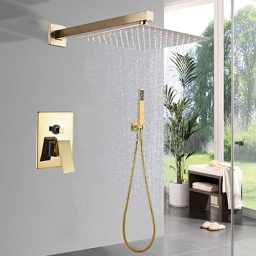 Golden Shower Faucet Set Rain Shower Head Brass Shower Faucet Concealed Installation Bathroom Hot And Cold Tap Bathroom Faucet