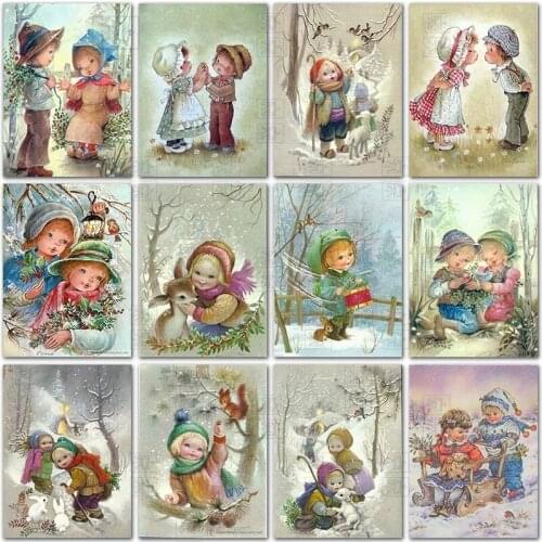 Diamond Painting Kits 5D Cartoon Girl Rhinestones Art Diamond Embroidery Winter Snow Scenery Cross Stitch Hobby Gift Home Decor