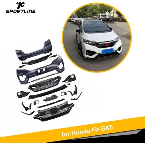 Car Body Kits PP Upainted Front Rear Bumper Side Skirts for Honda Fit GK5 2014 - 2018