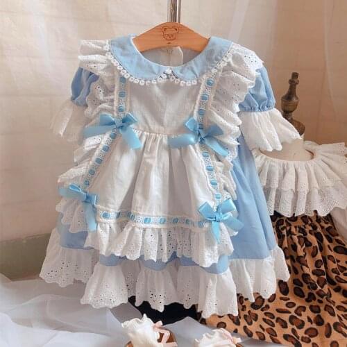 New Arrive Summer Dress Baby Girl Vintag Birthday Party Princess Lace Bow Dresses for 1-5 Girls with Lace Bow Doll Costumes