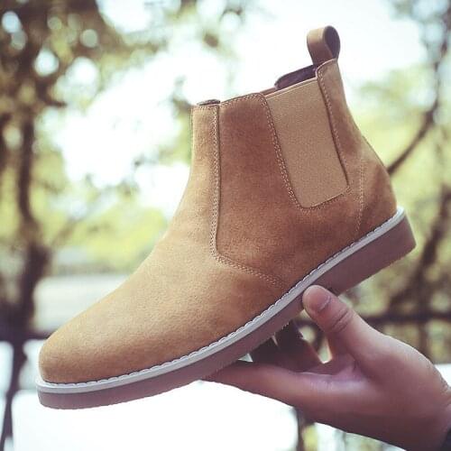 ERRFC New Arrival Mens Grey Chelsea Boots Fashion Business Leisure British Designer Short Ankle Tooling Zapatos Size 38-44 Brown