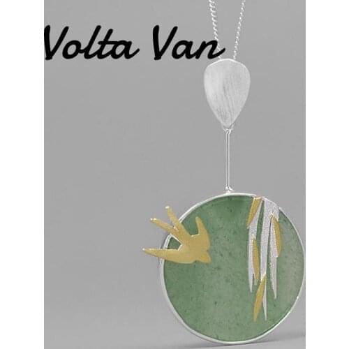 Volta Van Jewelry Pendant Necklaces 925 Sterling Silver 2021 New Elegant Swallow Willow Leaves Chinese Style Concise Necklace