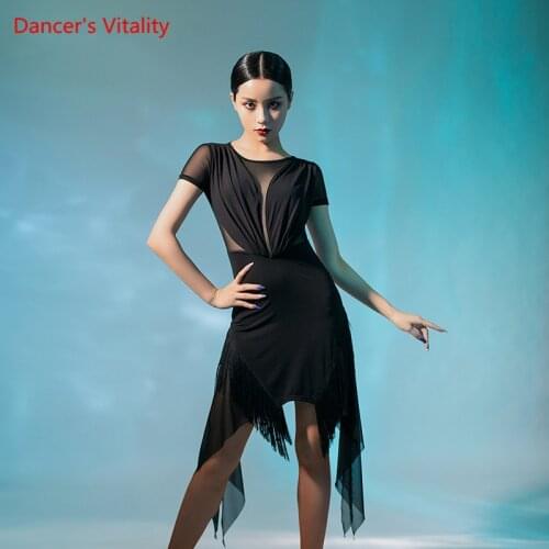 Latin dance round neck dress female adult fashion tassel training dancing clothing profession competition practice clothes