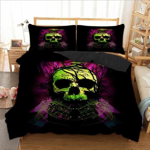 Green Skull Bird Duvet Cover and Pillowcases Twin Full Queen King Bedding Set