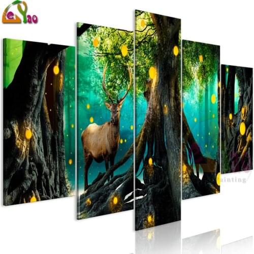 Full Diy 5d Diamond Painting Landscape Picture Of Rhinestones Diamond Embroidery Enchanted Forest Deer Multi-Picture Home Decor