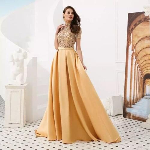 Luxury Beads Sexy Green Evening Dresses 2020 O Neck Long sleeves Formal Prom Party Gowns