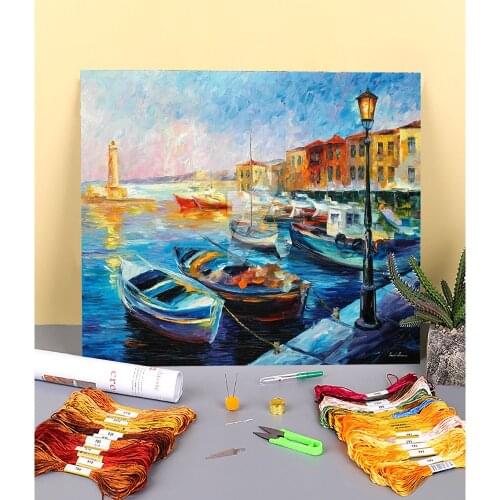 Fishing Boats Printed 11CT Cross-Stitch Set DIY Embroidery DMC Threads Knitting Needlework Craft Handmade Package Home Sales