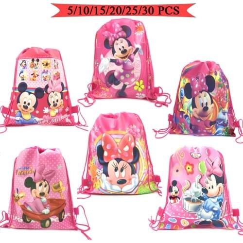 Minnie Mouse For Kids Birthdays Non-Woven Drawstring Bag Child Birthday Party School String Bag Kid Boy Favor String Back Bags