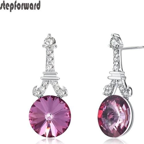 Crystal earrings European and American 925 sterling silver diamond tower earrings accessories