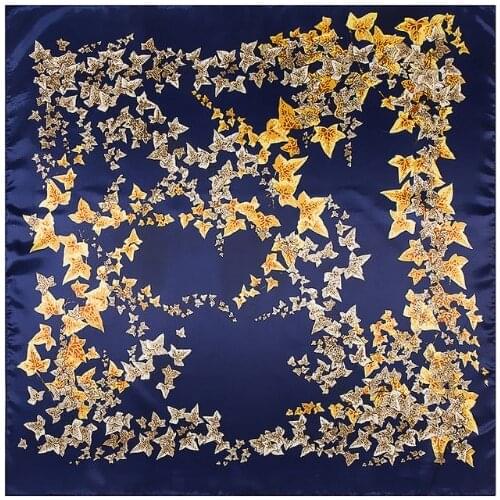 Luxury Scarf Women 2018 New Scarf For Ladies Luxury Brand Hijab Silk Satin Shawl Scarfs Ivy Leaves Print Square Head Scarves