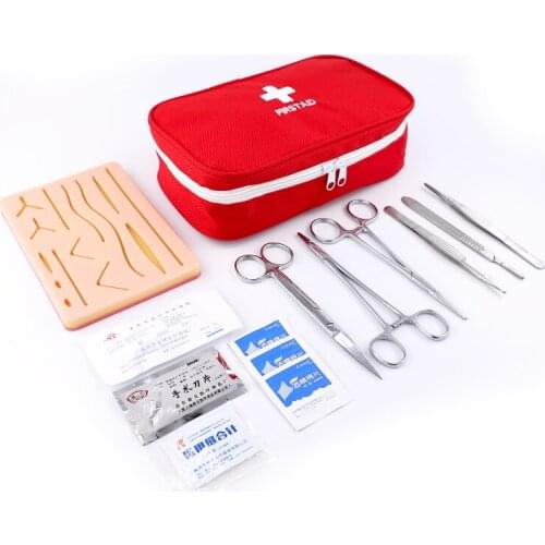 Silicone wound skin model surgical suture training instrument kit debridement needle holder thread for medical students