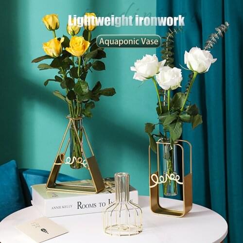 Light Luxury Iron Art Hydroponic Vase Nordic Ins Wind Creative Decoration Living Room Flower Arrangement Table Decoration