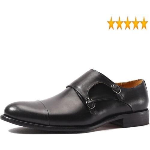 Genuine Men Monk Italian Formal Brand Vintage Double Buckle Straps Business Dress Wedding Leather Shoes Male
