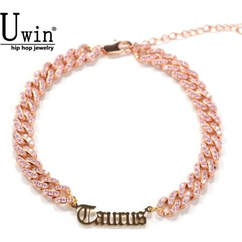 Uwin Stainless Years 1990-2000 Miami 9mm with Butterfly 9inch Ankle Luxury Micro Paved CZ Cuban Personalised Name Plates Rapper