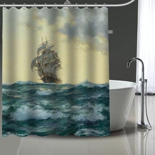 Custom Ancient Sailing Boat Painting Shower Curtains DIY Bathroom Curtain Fabric Washable Polyester For Bathtub Art Decor