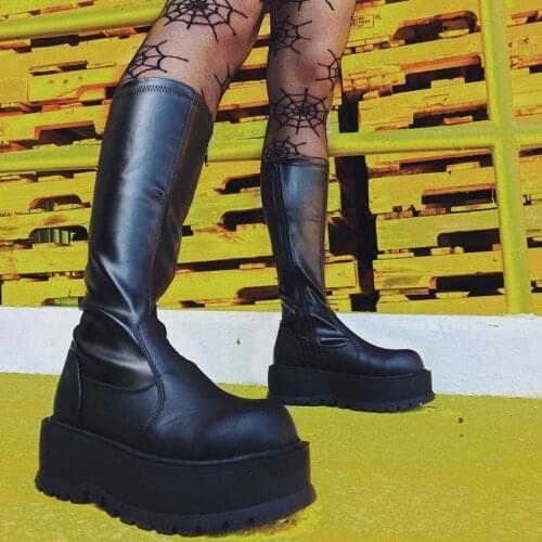 2021 Spring New Platform Boots Women Zipper Elastic Punk Boots women Mid-Calf Boots Fashion botas de mujer Winter Shoes Women