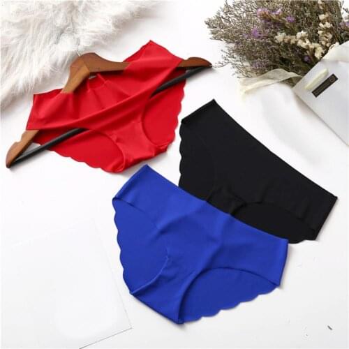 3Pcs Solid Color Womens Briefs Panties Women Mid Rise Silk Seamless Panties Briefs Sexy Lingeries Underwear Women Briefs Panty