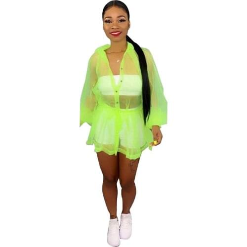 Mesh see through women tops long sleeve neon green/rose sexy women jacket and coats clothes femme DD9110